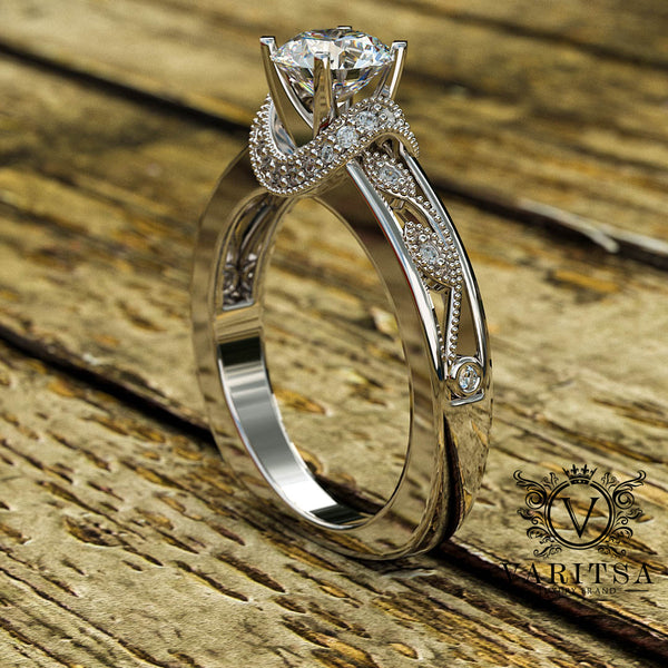 Vintage Floral Design 1.05ct Diamond Engagement Ring - 02US26